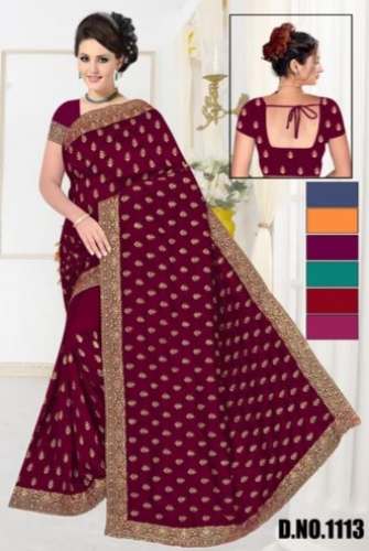 Embroidery Vichitra Saree For Women At Wholesale Rate by A1 Textile