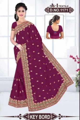 Trendy Wine Saree For Women At Wholesale Rate by A1 Textile