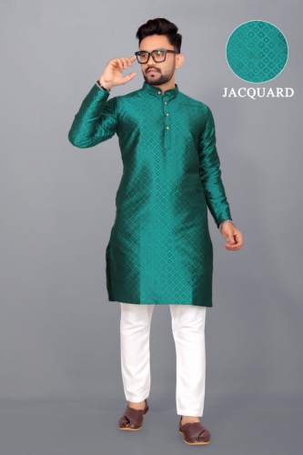 Cotton Blend Jacquard Designer Green Kurta