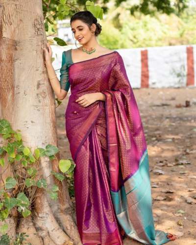 Designer Soft Lichi Silk Saree With Jacquard Blouse