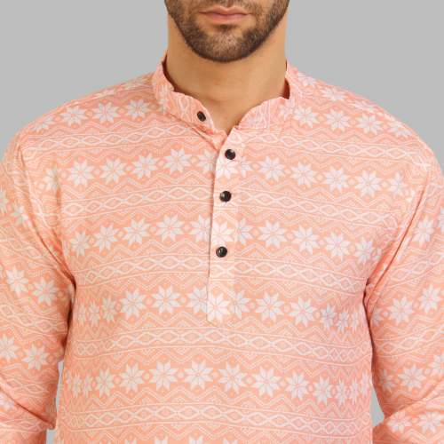 Peach Mens Short Kurta