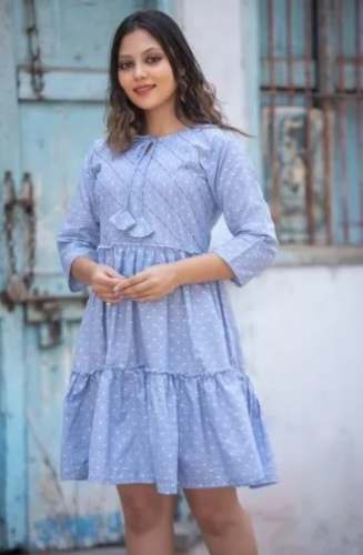 Sky Blue Short Flare Kurti For Women by Meru Creation