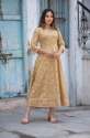 Yellow Silk Jaipuri Printed Long Kurti For Women