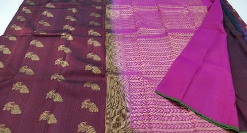 Embossed Kanchipuaram Silk Saree With Blouse  by Sai Prathik Collections