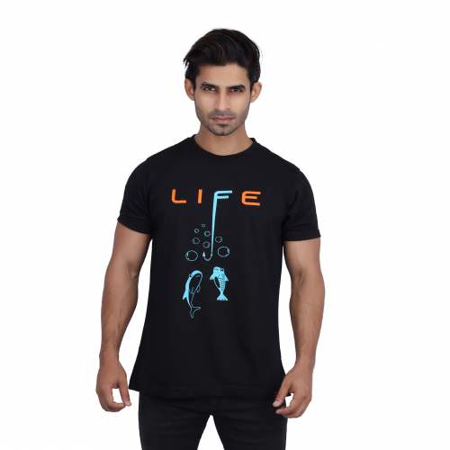 BRAND COLOR TAGG 100% COTTON MENS BLACK PRINTED T-SHIRT by Grey Rock