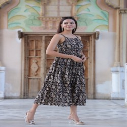 Bagru Handblock printed cotton dress one piece strapped