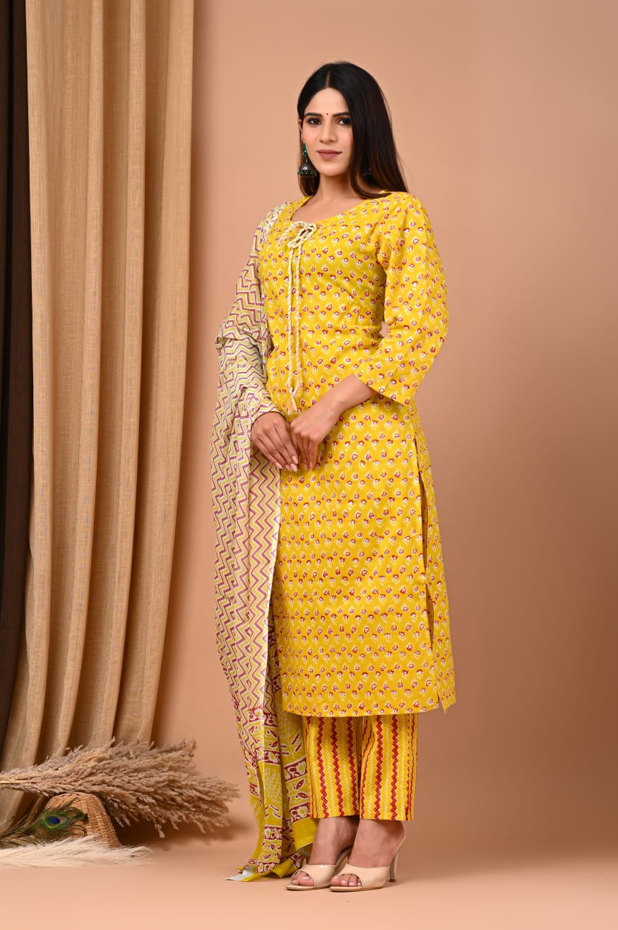 bagru handblock printed suit with cotton mulmul dupatta