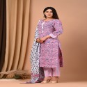 Bagru handblock printed Suit with mulmul dupatta thumb 2