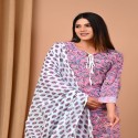 Bagru handblock printed Suit with mulmul dupatta thumb 3