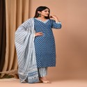 floral handblock printed suit with cotton dupatta thumb 1