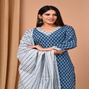 floral handblock printed suit with cotton dupatta thumb 2