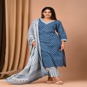 floral handblock printed suit with cotton dupatta thumb 3