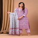 floral handblock printed suit with cotton mulmul dupatta thumb 4