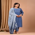 floral handblock printed suit with mulmul cotton dupatta thumb 2