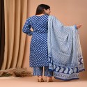 floral handblock printed suit with mulmul cotton dupatta thumb 3