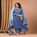floral handblock printed suit with mulmul cotton dupatta thumb 4
