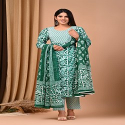 floral handblock printed suit with mulmul dupatta