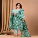 floral handblock printed suit with mulmul dupatta thumb 1