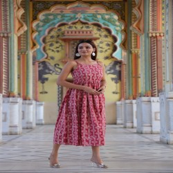 One piece cotton dress bagru handblock printed