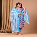 premium bagru handblock printed suit with cotton mulmul dupatta thumb 2