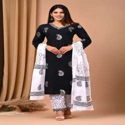 premium bagru handblock printed suit with mulmul dupatta