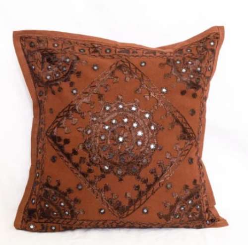 Handmade Mirror Work Embroidery Cushion Cover by Shree Carpet And Textile Mahal India Pvt Ltd