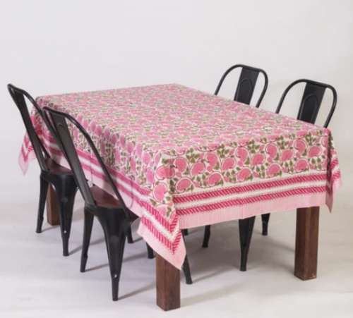 pure cotton Pink Floral Block Printed Table Cloth by Shree Carpet And Textile Mahal India Pvt Ltd