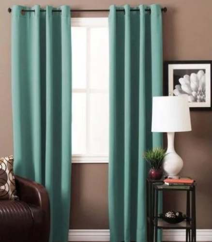 Plain Green Window Eyelet Curtain