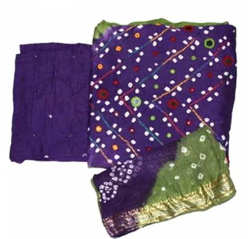 Violet Satin Bandhani Dress Material 