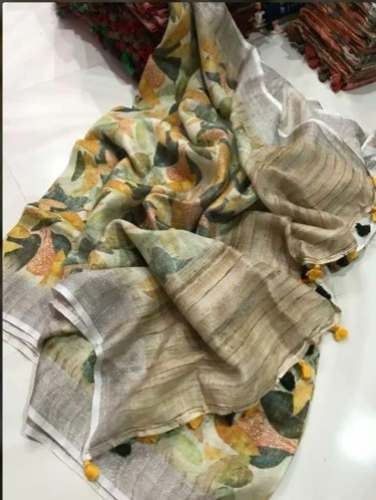 Designer Linen Printed Saree For Women