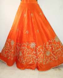 Orange Dupion Silk Embroidery Lehenga Choli