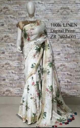 Trendy Linen Digital Printed Saree For Women