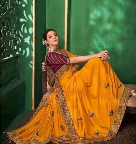 Fancy Mustard Vichitra silk Saree 