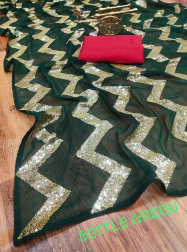 Georgette with 3 mm sequence zig zag pattern Saree by SHREE SALASAR CREATION