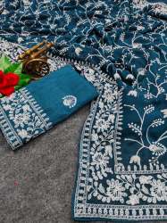 Lucknowi thread Chilankari Embrodery Work Saree