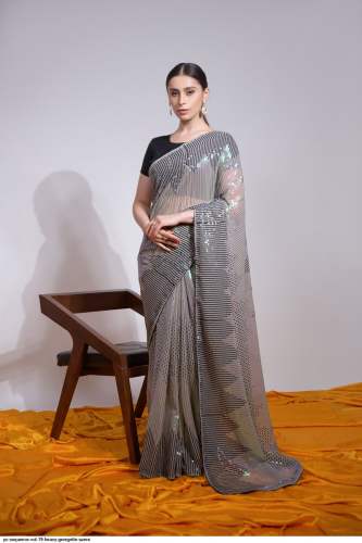 Soft Georgette Sequence Embroidered Kaira Saree  by SHREE SALASAR CREATION