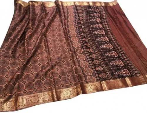 Brown Organza Printed Saree For Women by Manokamna Fashions