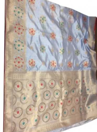 Tussar Silk Zari Work Sky Blue Saree For Women by Manokamna Fashions