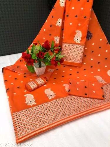 Fancy Orange Cotton Silk Mekhela Chador -234