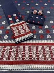 Navy Blue Cotton Silk Mekhela Chador 