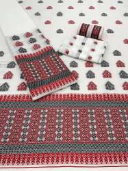 White and Red Mekhela Chador by Dwarkadhish Textile 