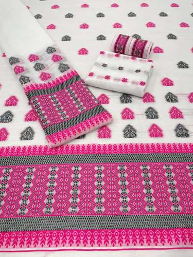 Woven Design White Mekhela Sador 