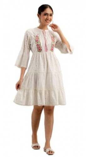 Fancy Designer White One Piece Dress  by Threads and Weaves