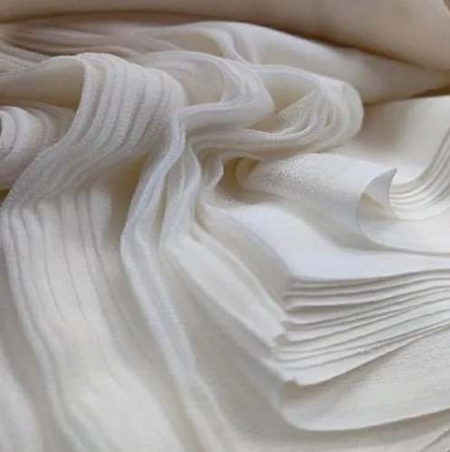 Georgette Viscose White Plain Fabric by Jai Veera Traders