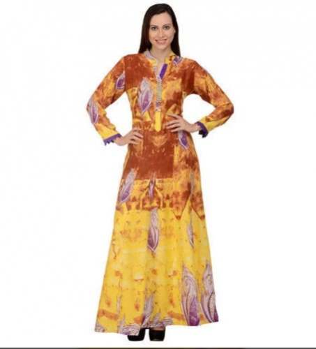 Long Floor Length Rayon Printed Long Sleeves Kurti
