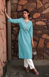 Embroidered pastel Cotton Kurti Set by Four Button 