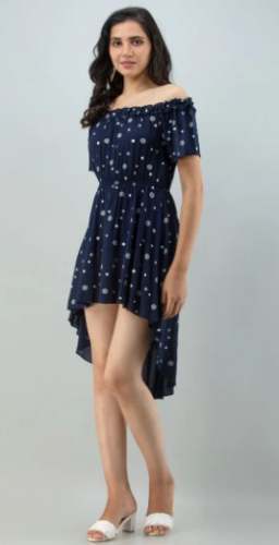 Up and Down Blue Off Shoulder Western Dress 