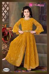 Mustard Bandhej Pattern Kids Girl Ethnic Jumpsuit