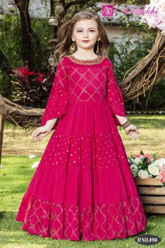 Pretty Pink Ethnic Girl Gown by Anokkhi Girls Wear