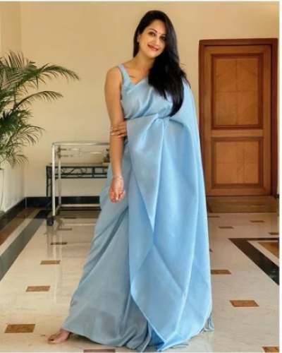 Ladies Sky Blue Color Soft Lichi Silk Saree  by Priyanjal Ethnicity